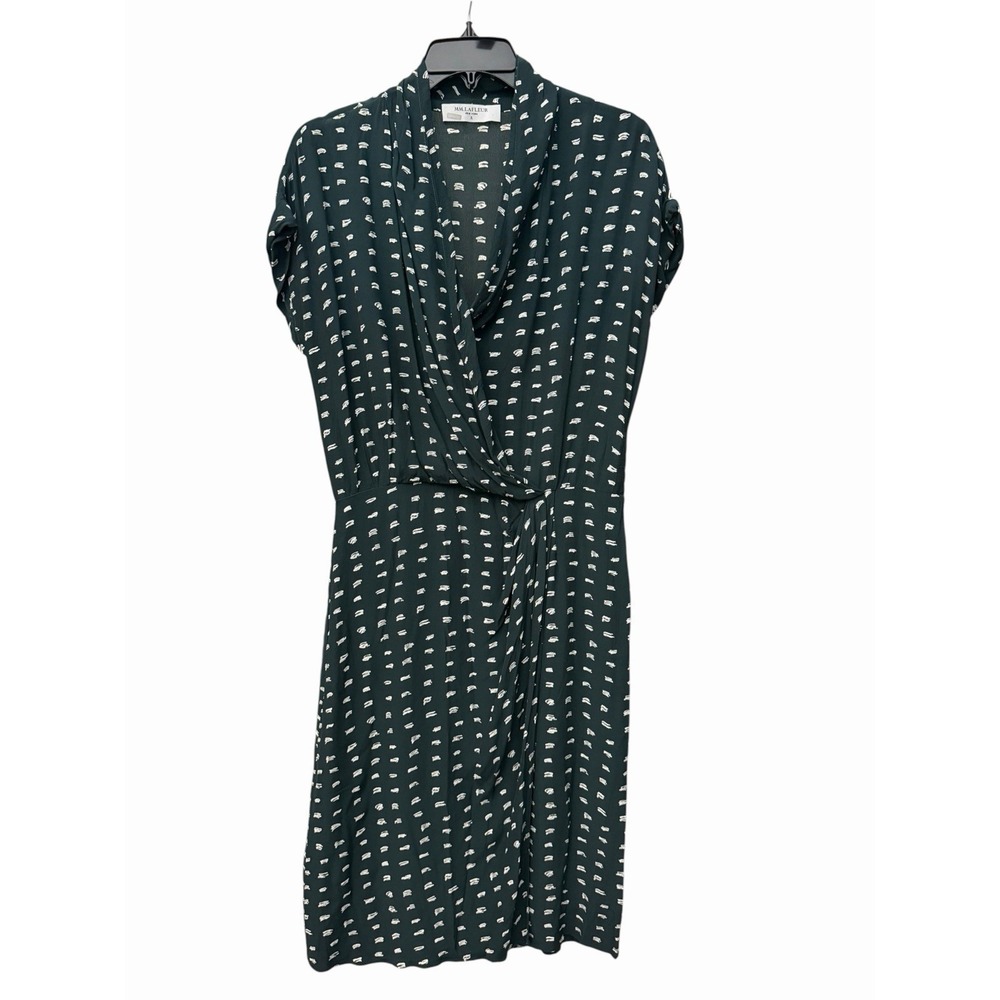 MM.LaFleur Faux Wrap Dress Size 6 Noel Sheath Swipe Green Ruched Italy #YZ2-8 - Picture 2 of 9